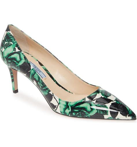 prada floral kitten heels|Prada chunky heel pumps.